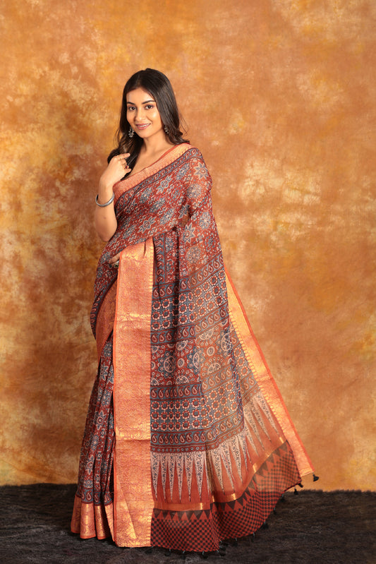 Exclusive Chanderi Ajrakh Saree-010