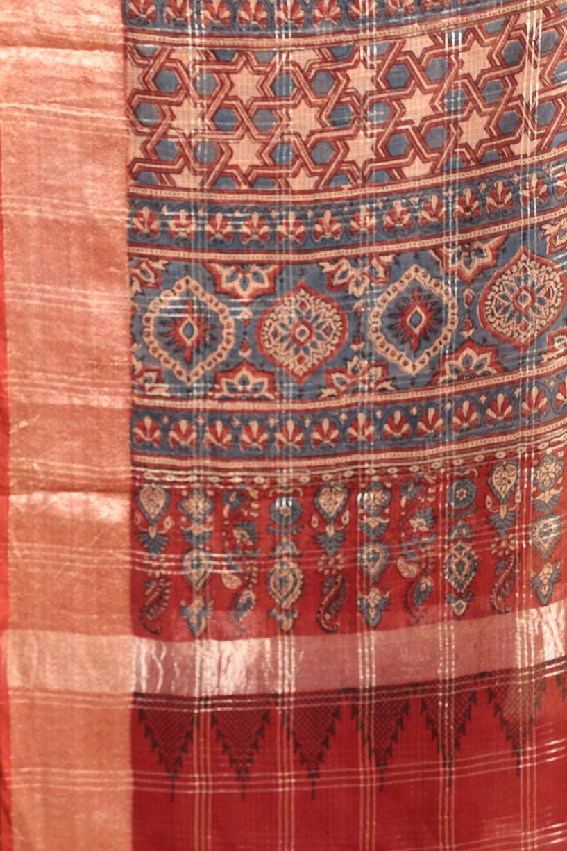 AJRAKH HALDI COLOR CHANDERI SAREE-011