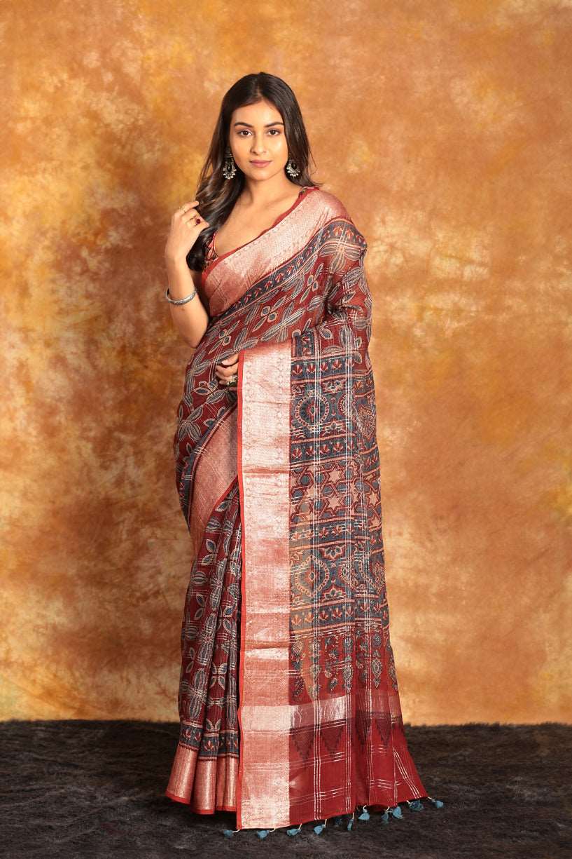 AJRAKH HALDI COLOR CHANDERI SAREE-011