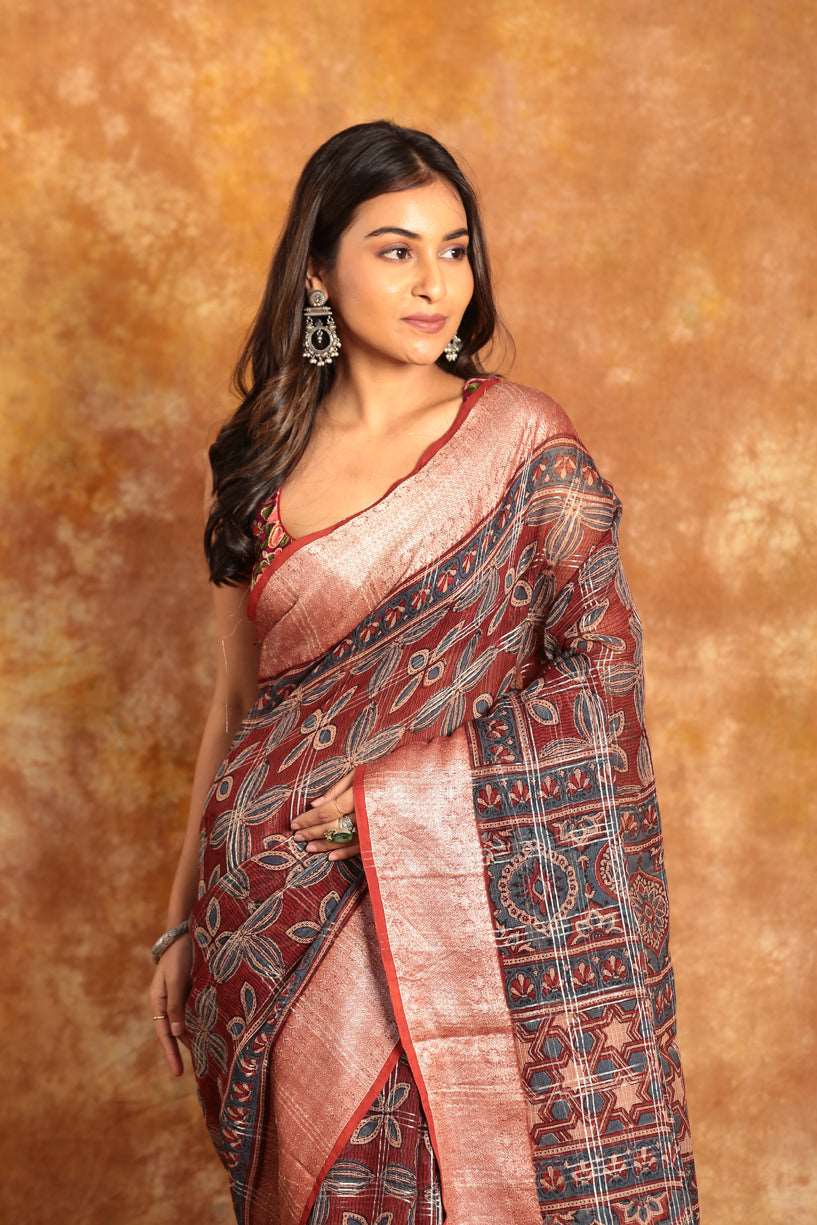 AJRAKH HALDI COLOR CHANDERI SAREE-011