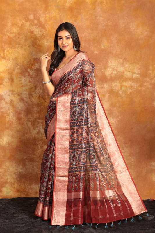 AJRAKH HALDI COLOR CHANDERI SAREE-011