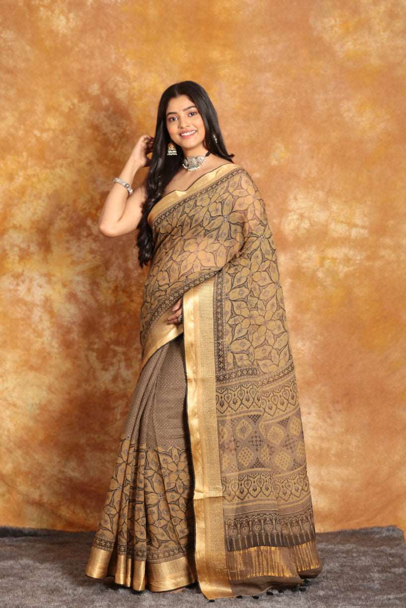 ALL OVER DESIGN MAHESWARI SILK  AJRAKH SAREE-018