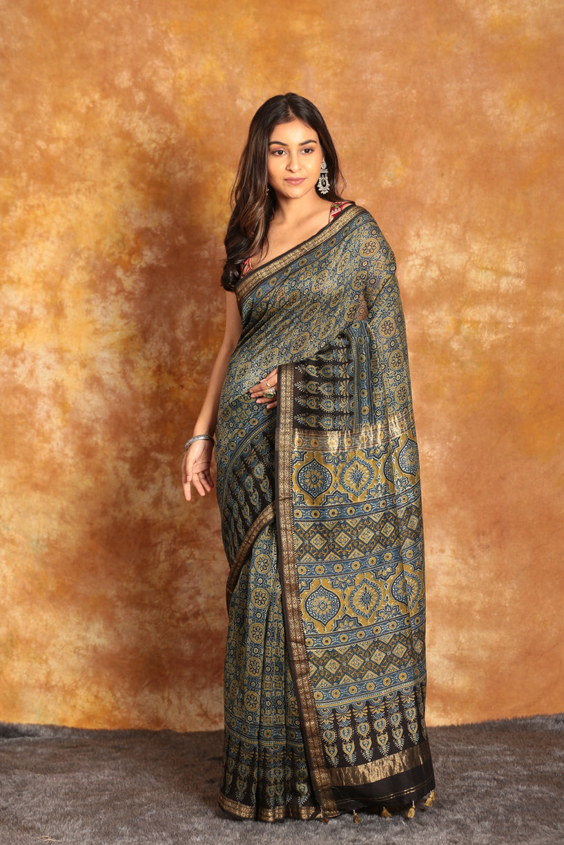 DESIGNER CHANDERI AJRAKH  SAREE-023