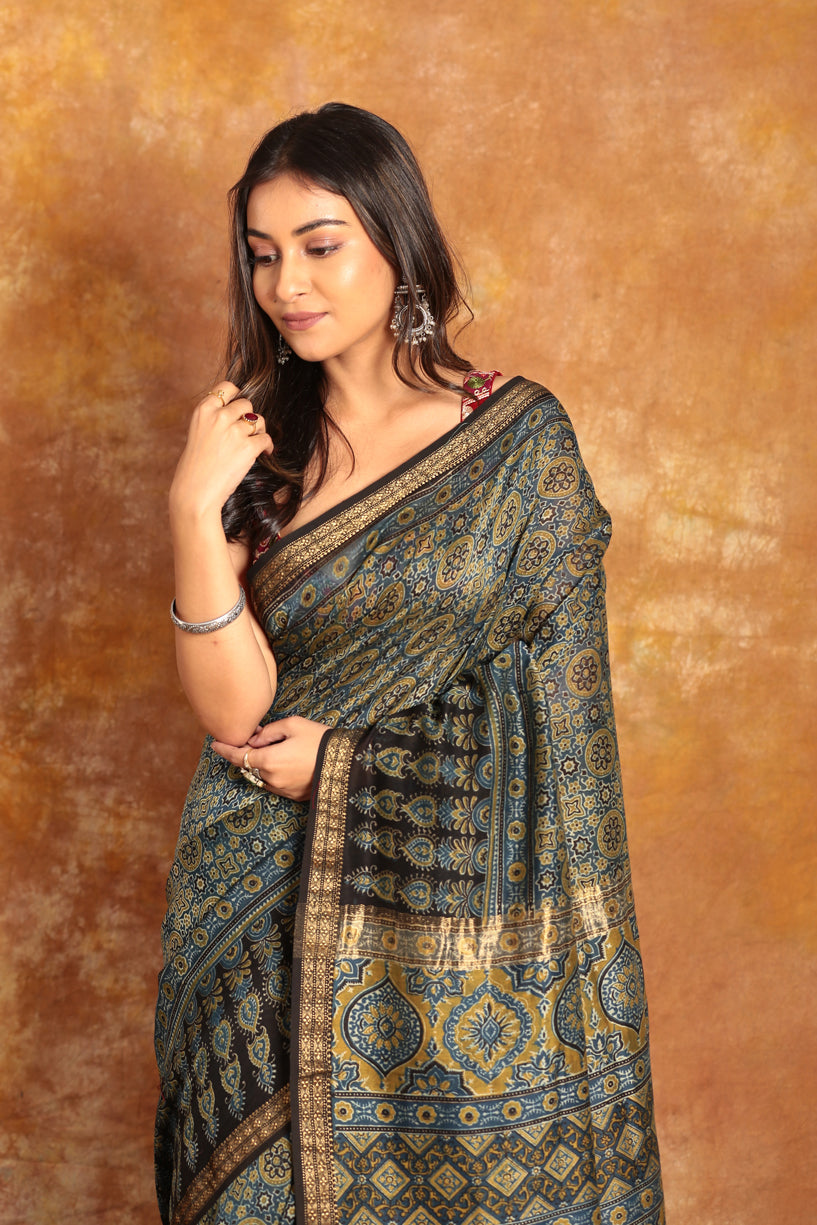 DESIGNER CHANDERI AJRAKH  SAREE-023