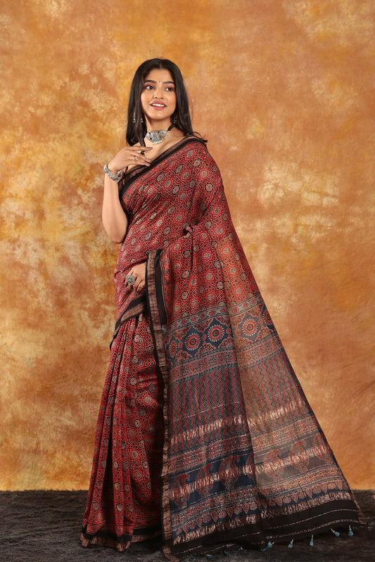 Maroon Ajrakh with Zari Pallu-026