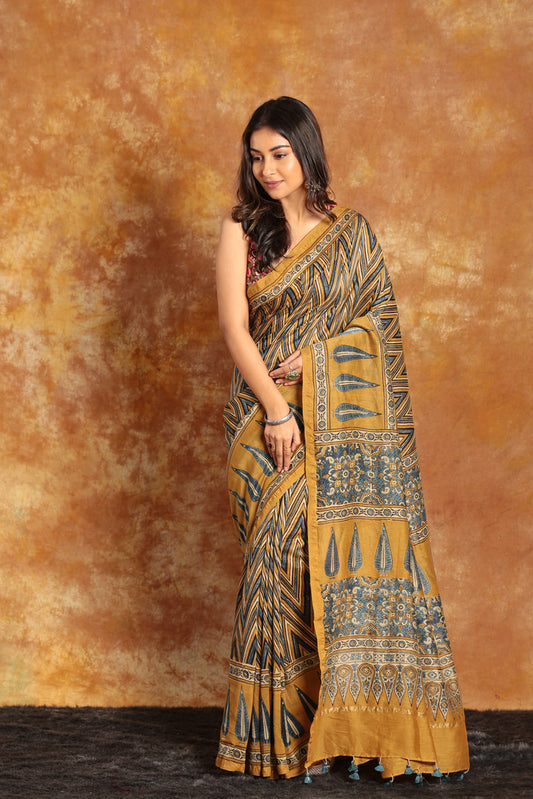 Modern Ajrakh Chanderi Saree-024