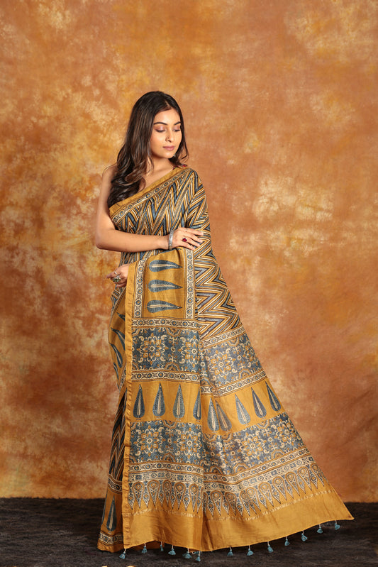 Modern Ajrakh Chanderi Saree-024