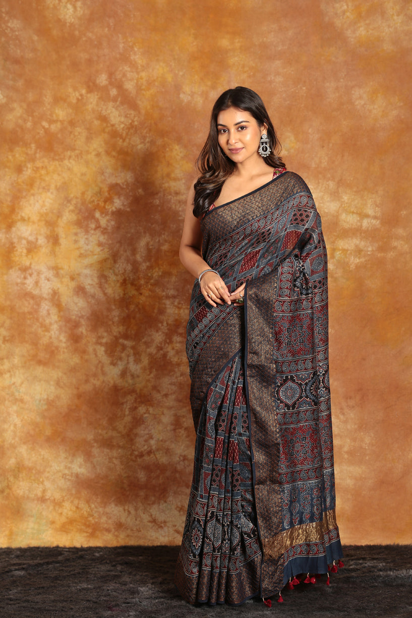 Design Multi Color All over Ajrakh saree-025