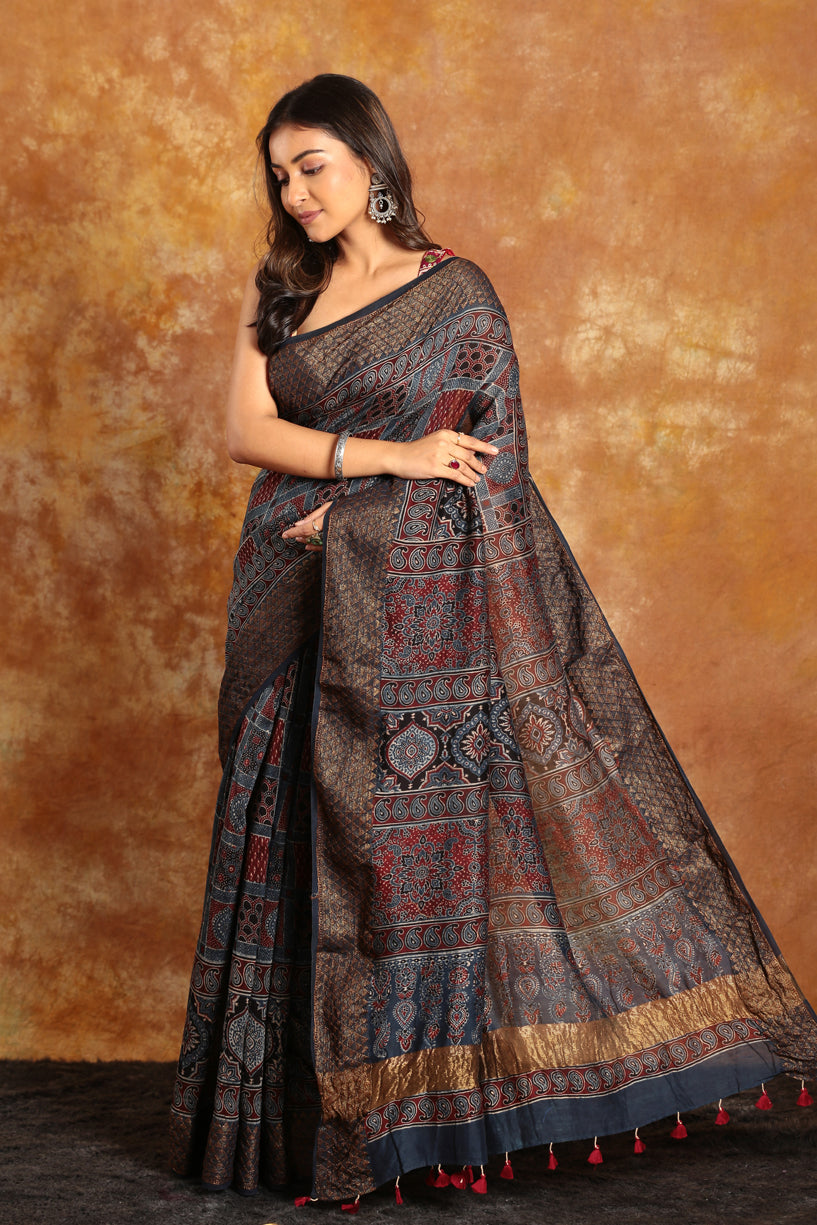 Design Multi Color All over Ajrakh saree-025