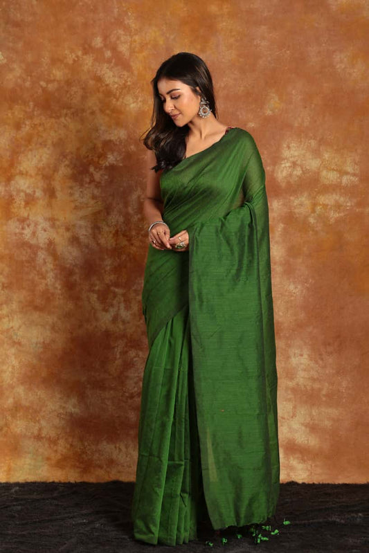 Olive Green Mul Cotton Saree -010