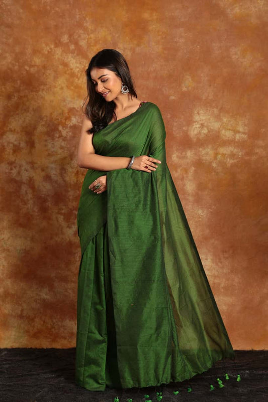 Olive Green Mul Cotton Saree -010