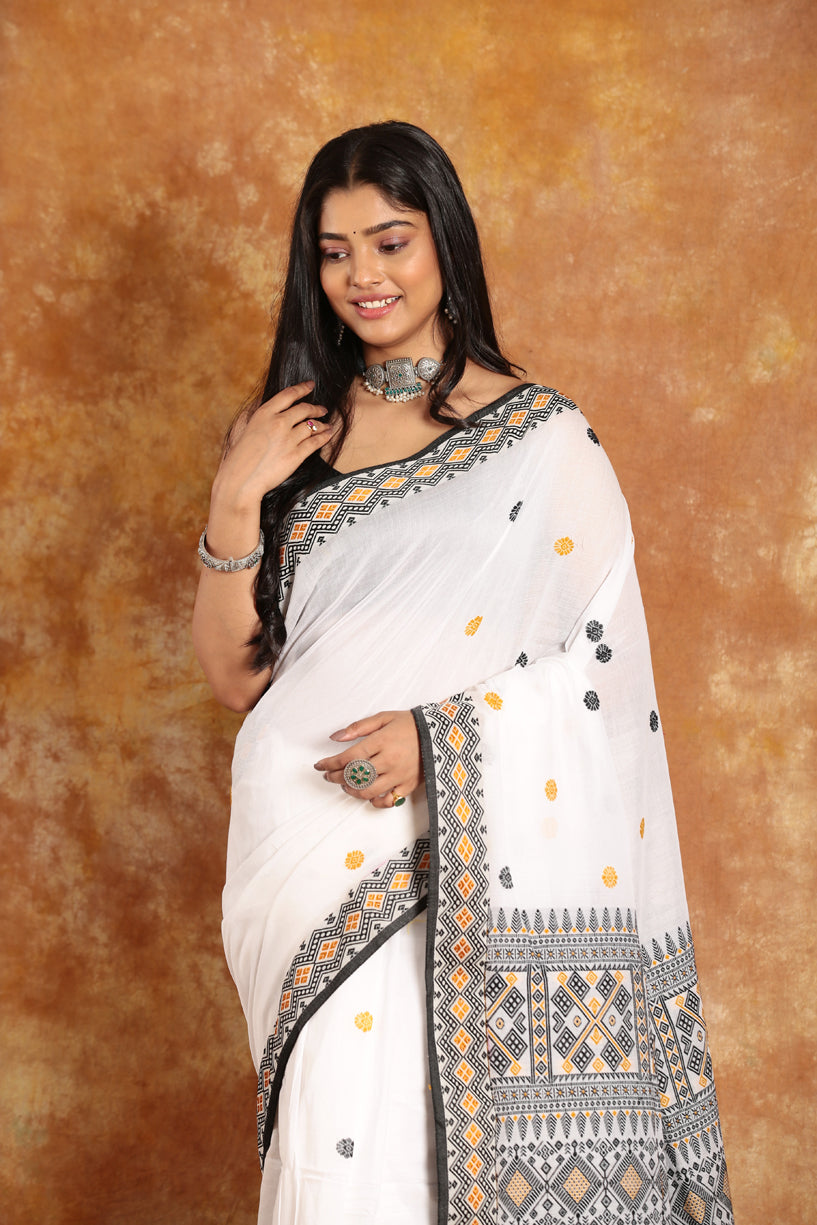 White-Handloom Cotton Saree-016