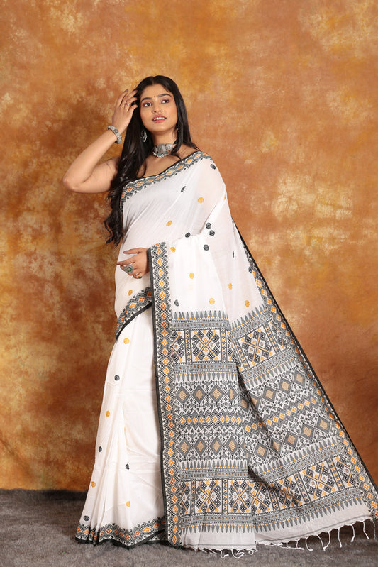 White-Handloom Cotton Saree-016