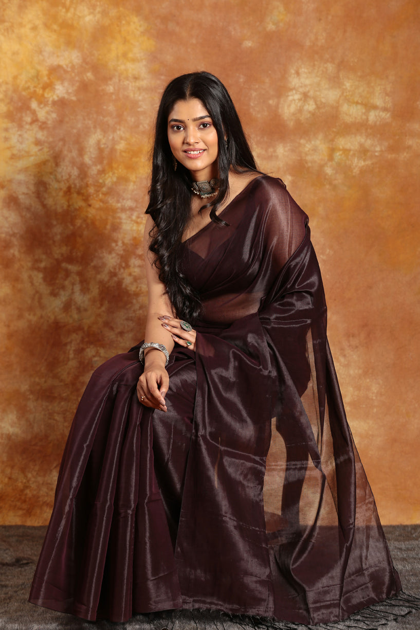 Satin Black Tissue Silk Saree-029