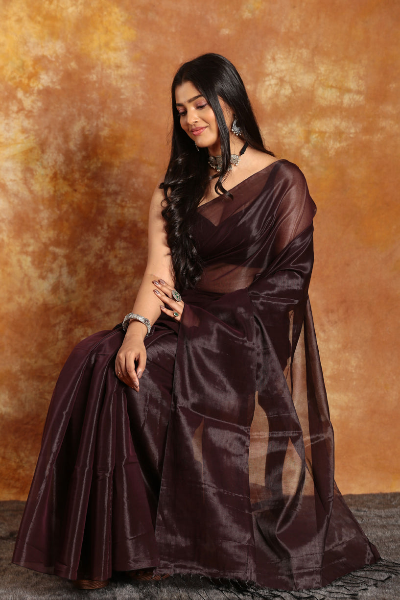 Satin Black Tissue Silk Saree-029