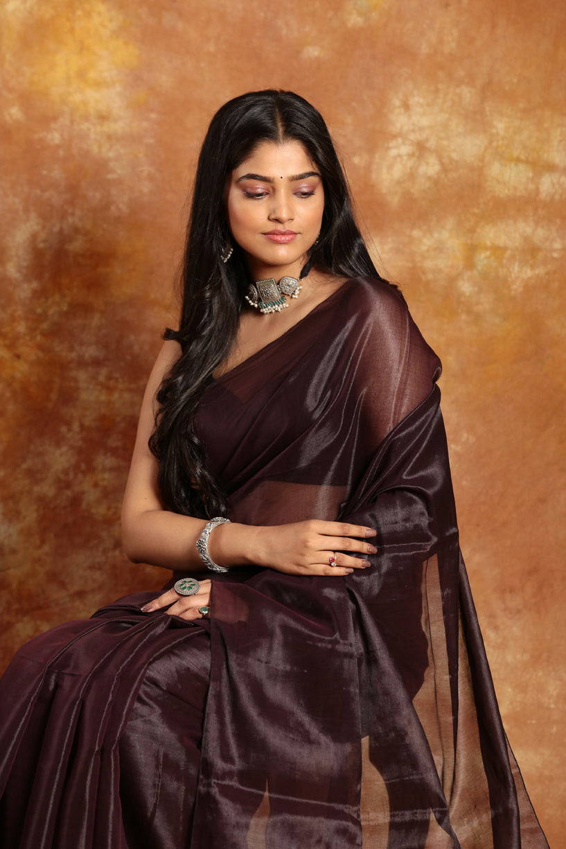 Satin Black Tissue Silk Saree-029