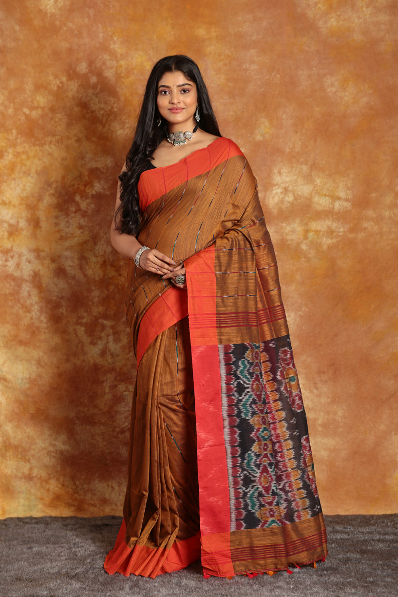 Tawny Brown-Handloom Cotton Saree-021