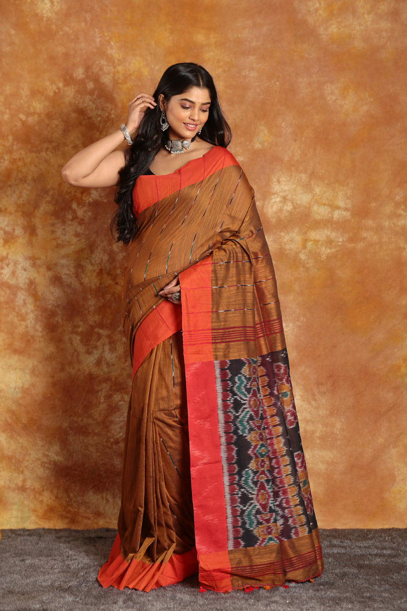 Tawny Brown-Handloom Cotton Saree-021