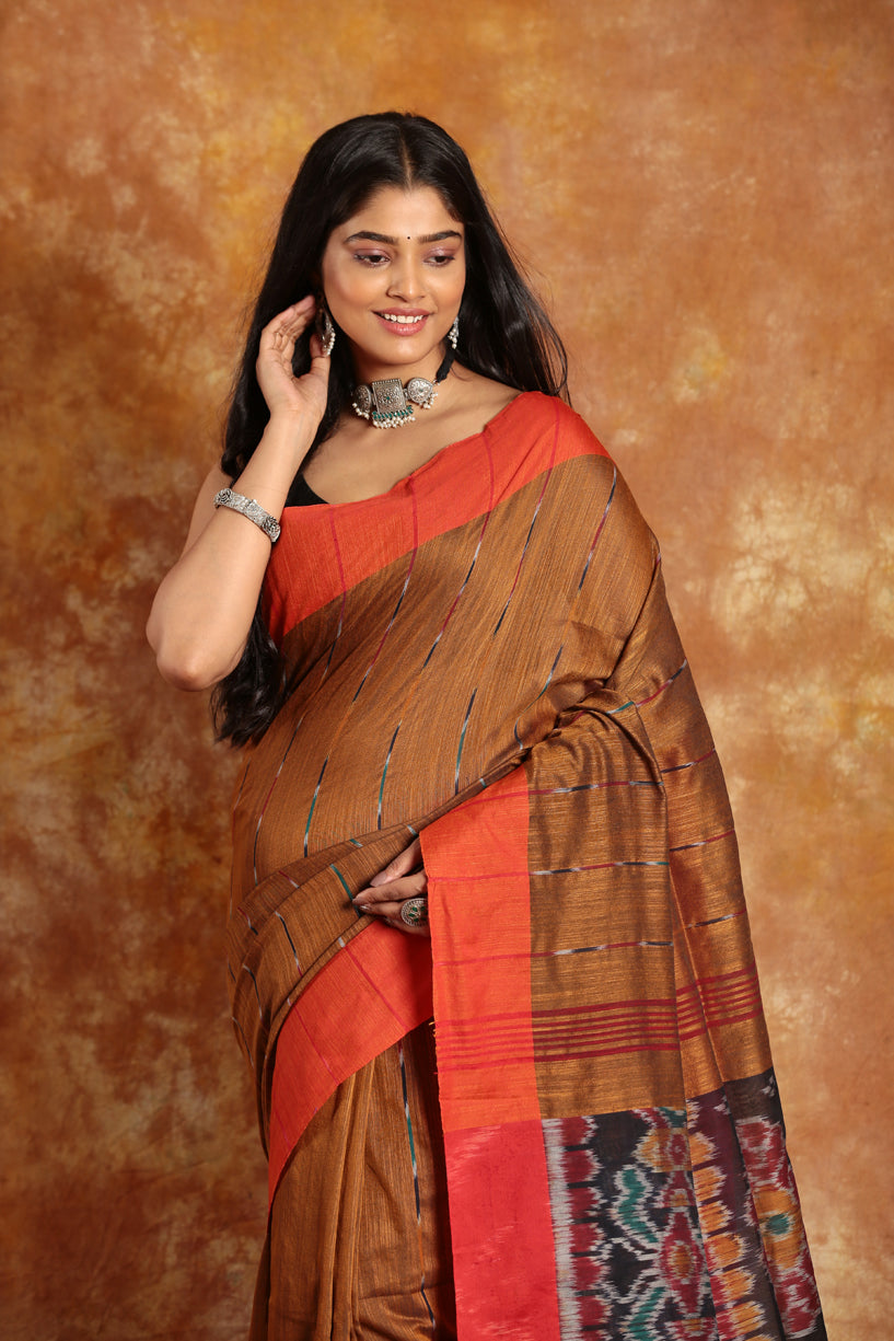 Tawny Brown-Handloom Cotton Saree-021