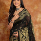 Black with Golden ZariBorder-Handloom Cotton Saree-022