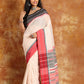 Pearl White with Red Border-Handloom Cotton Saree-024