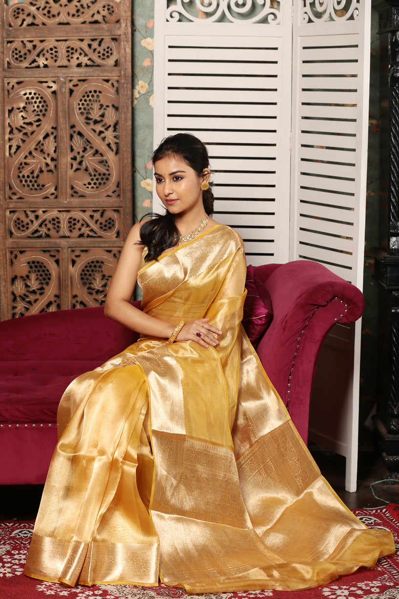 Macaroon Yellow Tissue Silk Saree-001