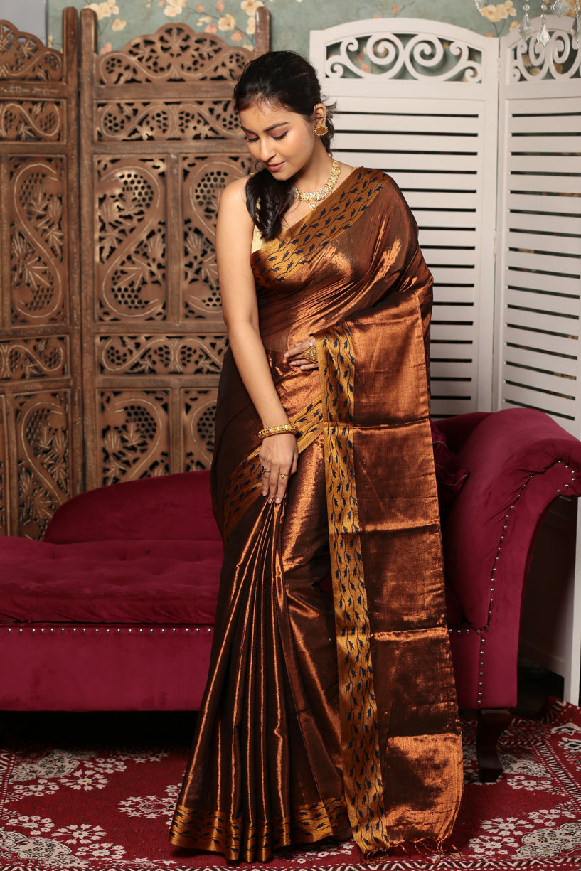 Golden Brown Tissue Silk Saree-002