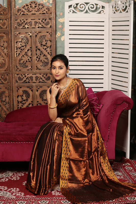 Golden Brown Tissue Silk Saree-002