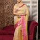 Pale Golden Yellow with Pink Border Tissue Silk Saree-003