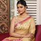 Pale Golden Yellow with Pink Border Tissue Silk Saree-003