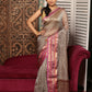 Light Gray with Pink Border Tissue Silk Saree-004