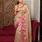 Pale Brown with Pink Border Tissue Silk Saree-006