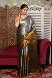 Silver Gray with Golden Border Tissue Silk Saree-007