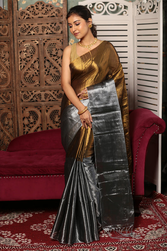 Golden Wheet Brown Tissue Silk Saree-008