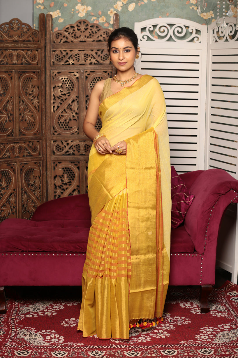 Golden Yellow Tissue Silk Saree-012