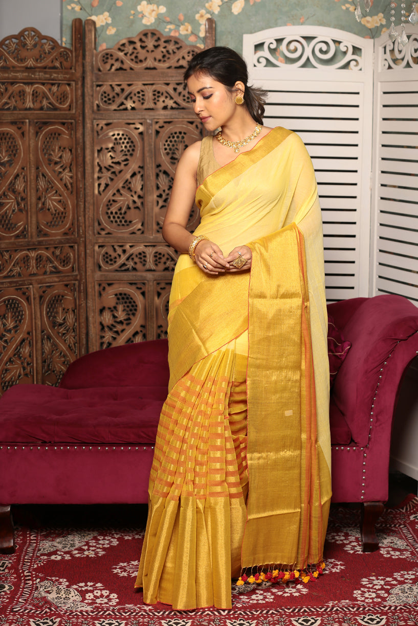 Golden Yellow Tissue Silk Saree-012