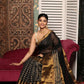 Blak with Golden Strites Tissue Silk Saree-013