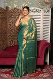 Golden Leaf Green Tissue Silk Saree-015