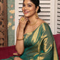 Golden Leaf Green Tissue Silk Saree-015