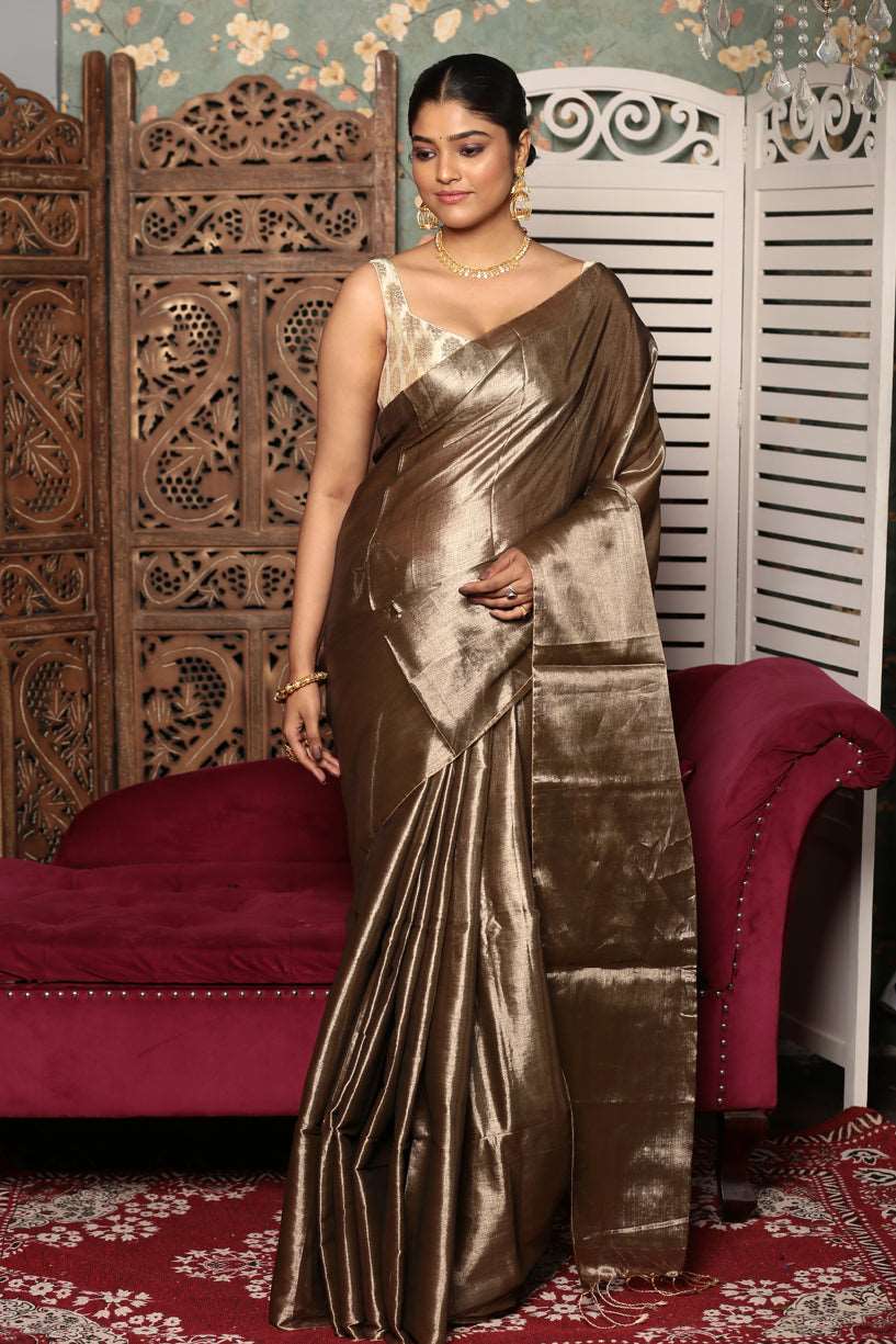 Dark Artichoke Green Tissue Silk Saree-019