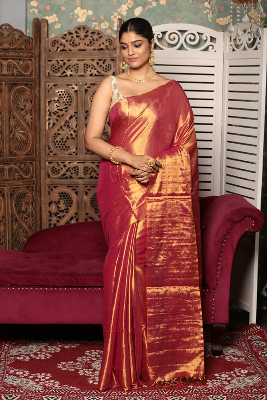 Golden Red Tissue Silk Saree-021