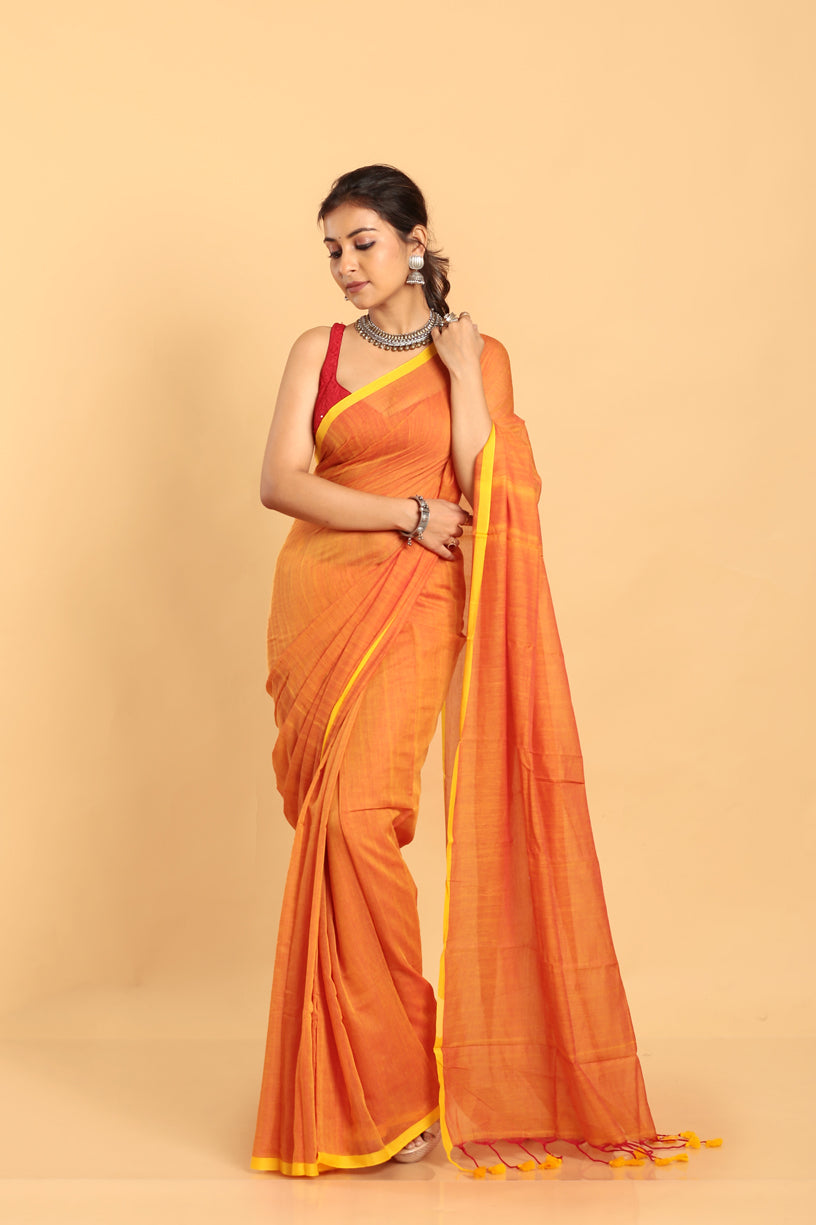 Orange-Handloom Cotton Saree-026