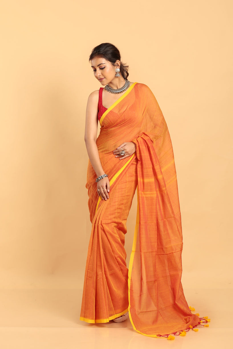 Orange-Handloom Cotton Saree-026