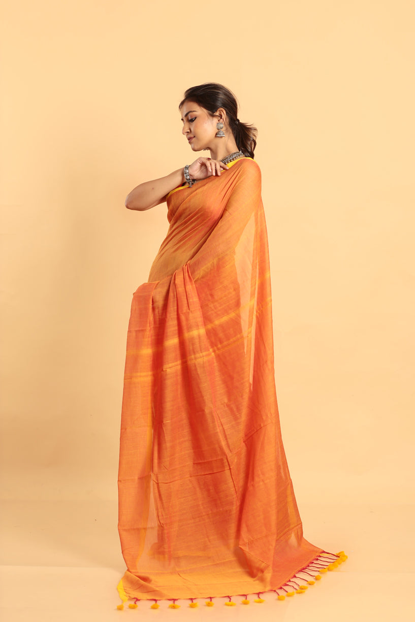 Orange-Handloom Cotton Saree-026