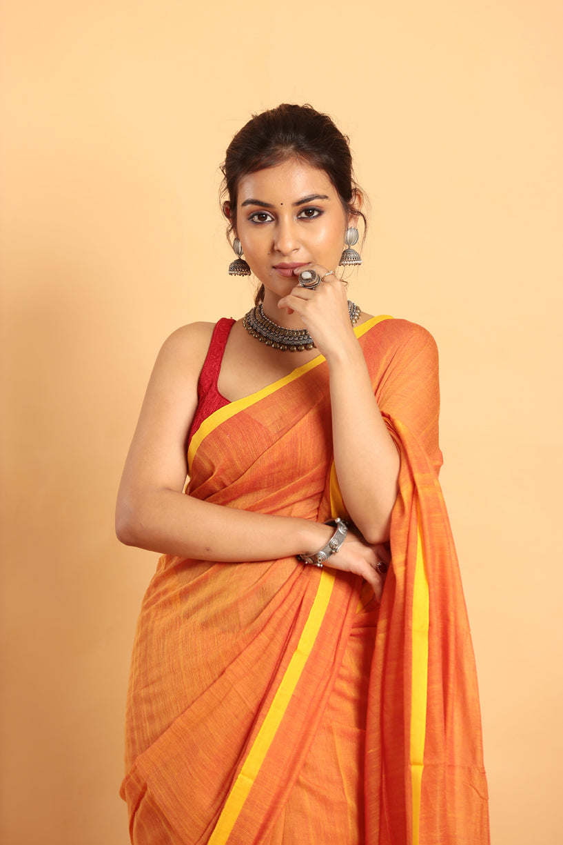 Orange-Handloom Cotton Saree-026