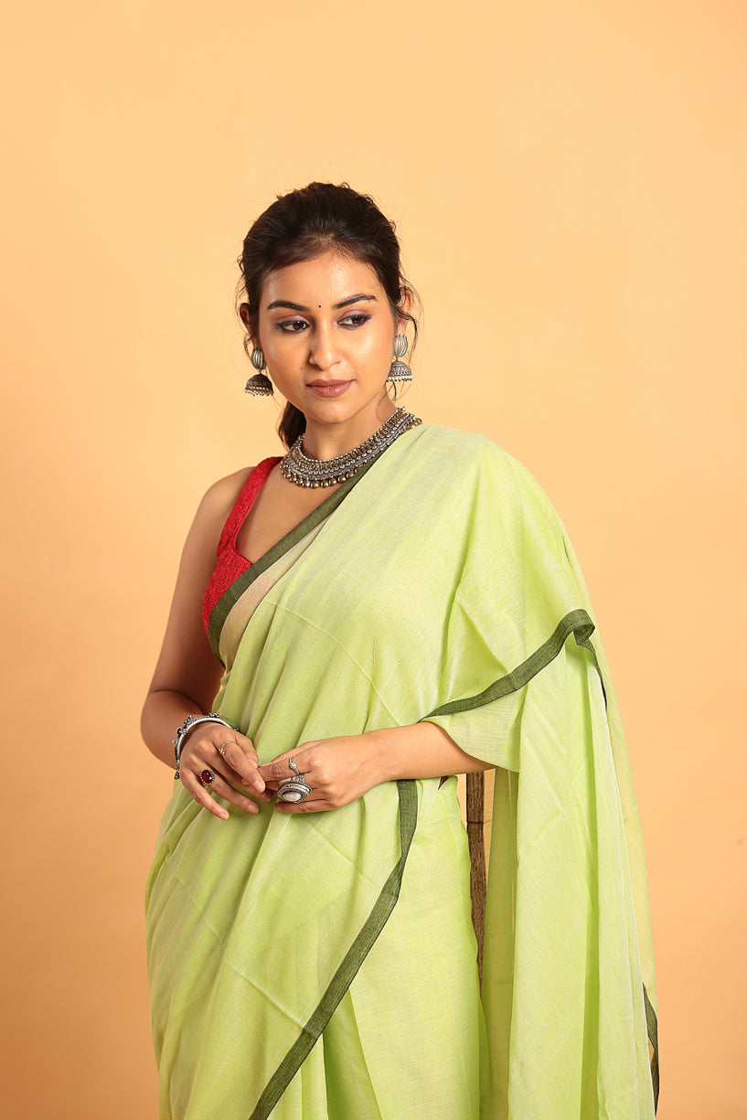 Fern Green-Handloom Cotton Saree-027