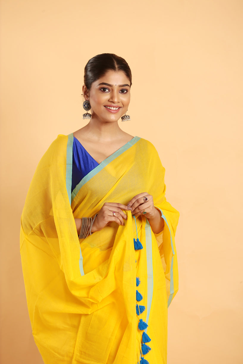 Cadmium Yellow-Handloom Cotton Saree-028