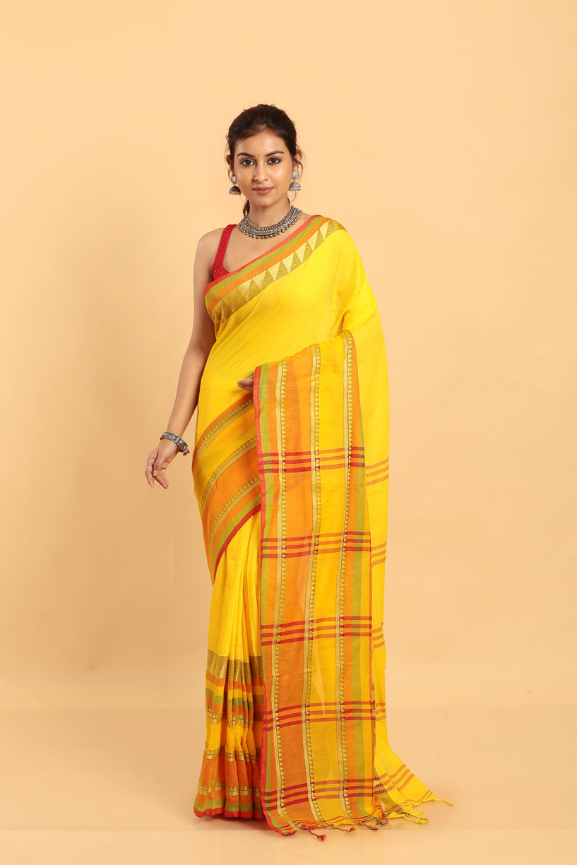 Golden Yellow-Handloom Cotton  Saree-030