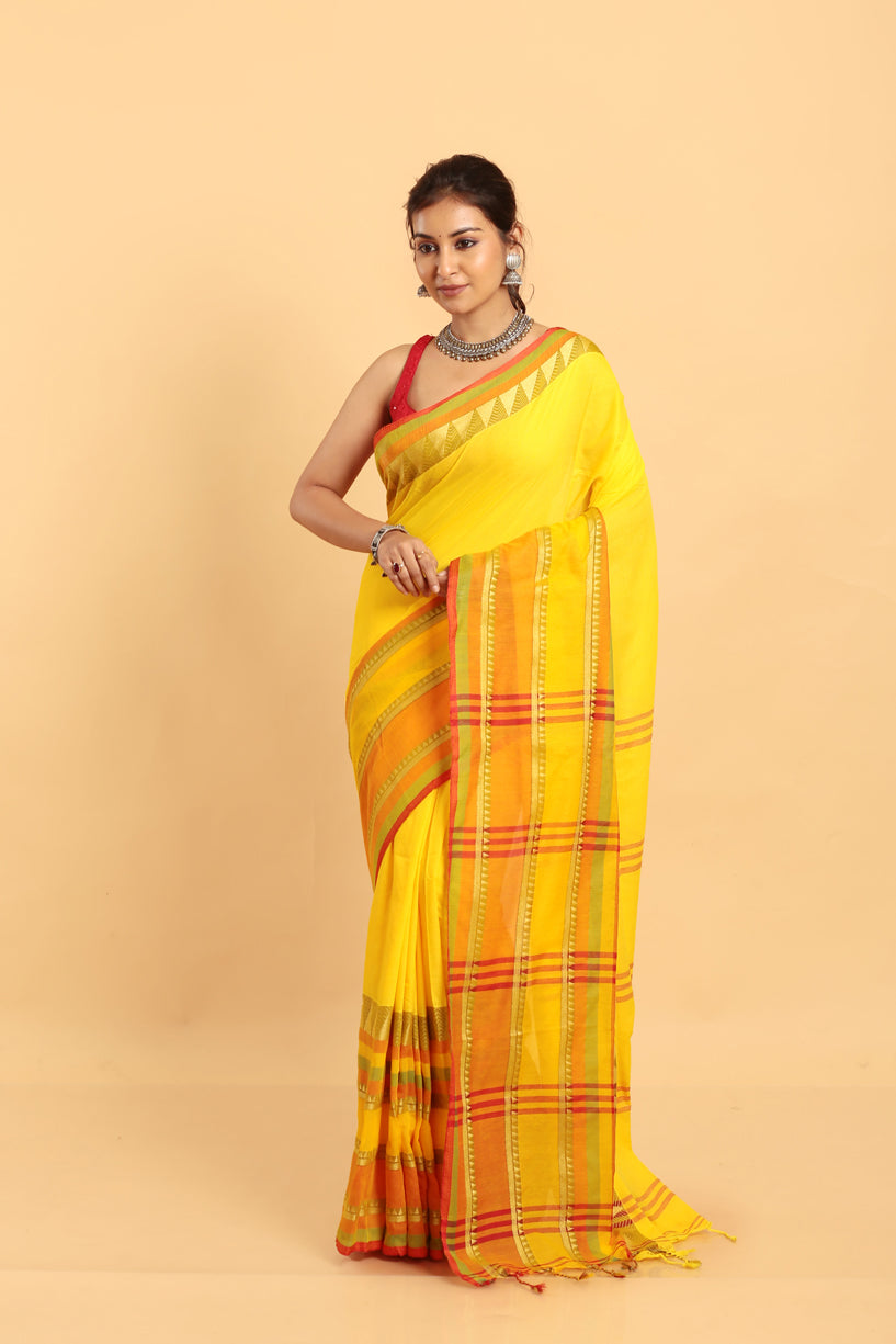 Golden Yellow-Handloom Cotton  Saree-030