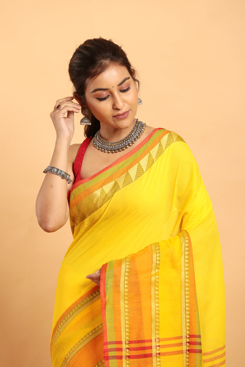 Golden Yellow-Handloom Cotton  Saree-030